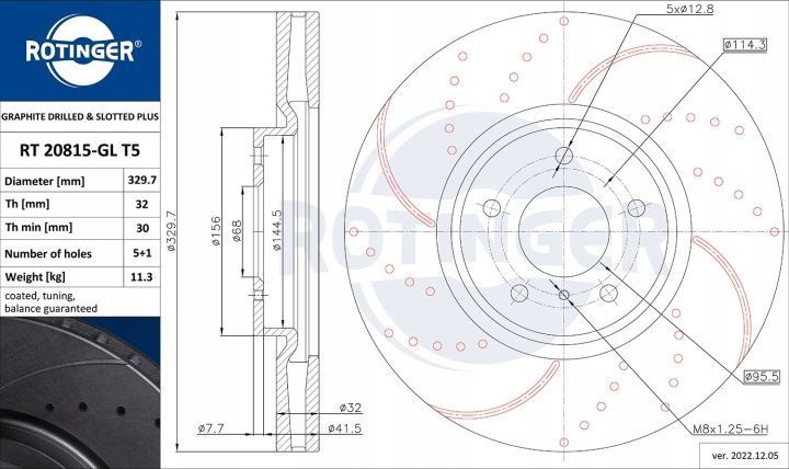 Передній гальмівний диск для Infiniti EX 2007&ndash; &mdash; 329,7&times;32 мм RT 20815-GL T5 фото